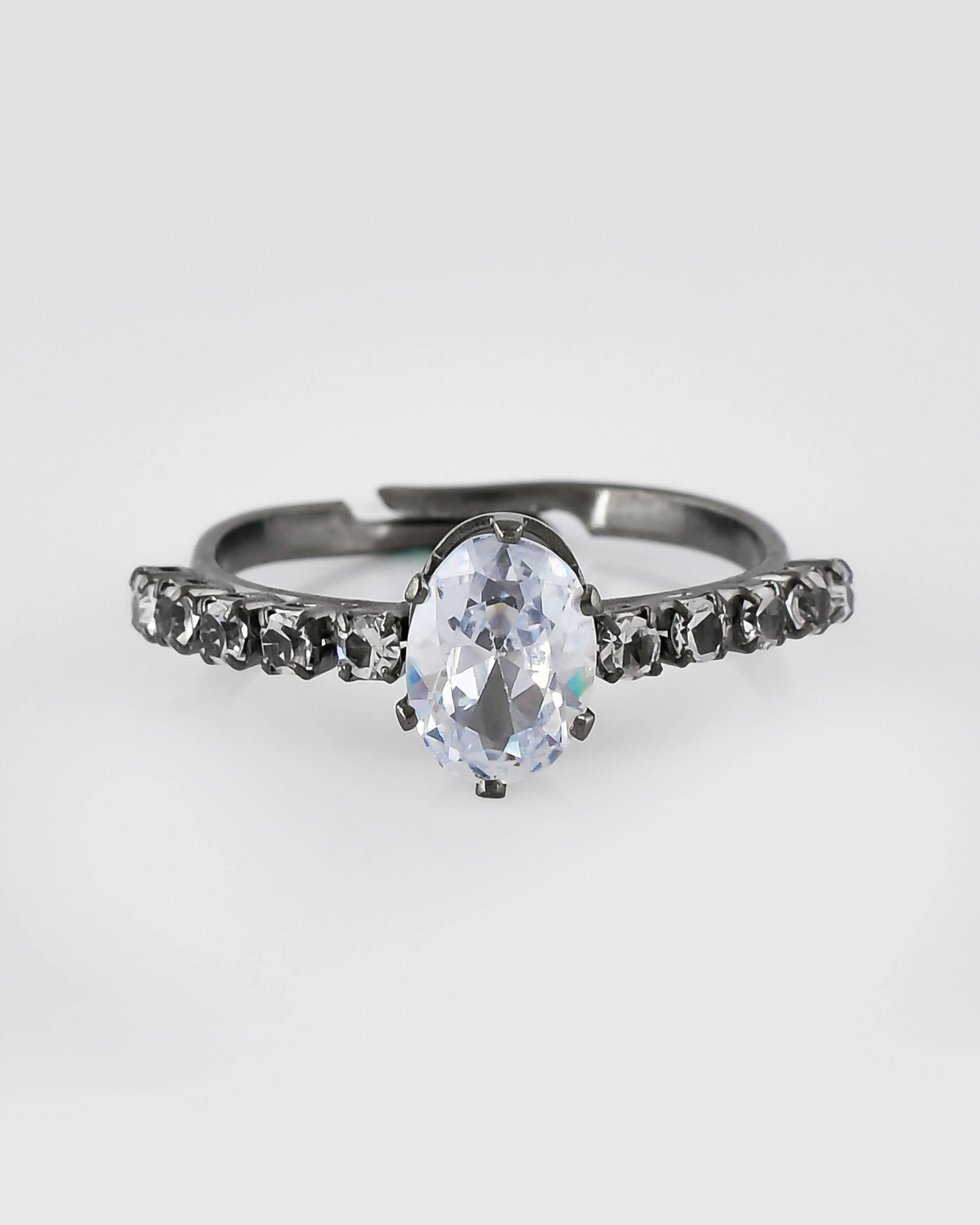 VOJ white CZ-detail Stainless Steel Cubic Zirconia Rhodium Plated Adjustable Finger Ring