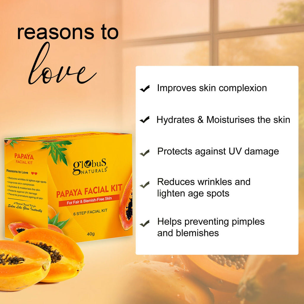 Globus Naturals Papaya Facial Kit For Blemish Free Skin & Anti-Pigmentation, 6 Steps - Distacart