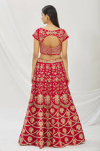 Red Velvet Semi-Stitched Wedding Bridal Lehenga - Nimaya
