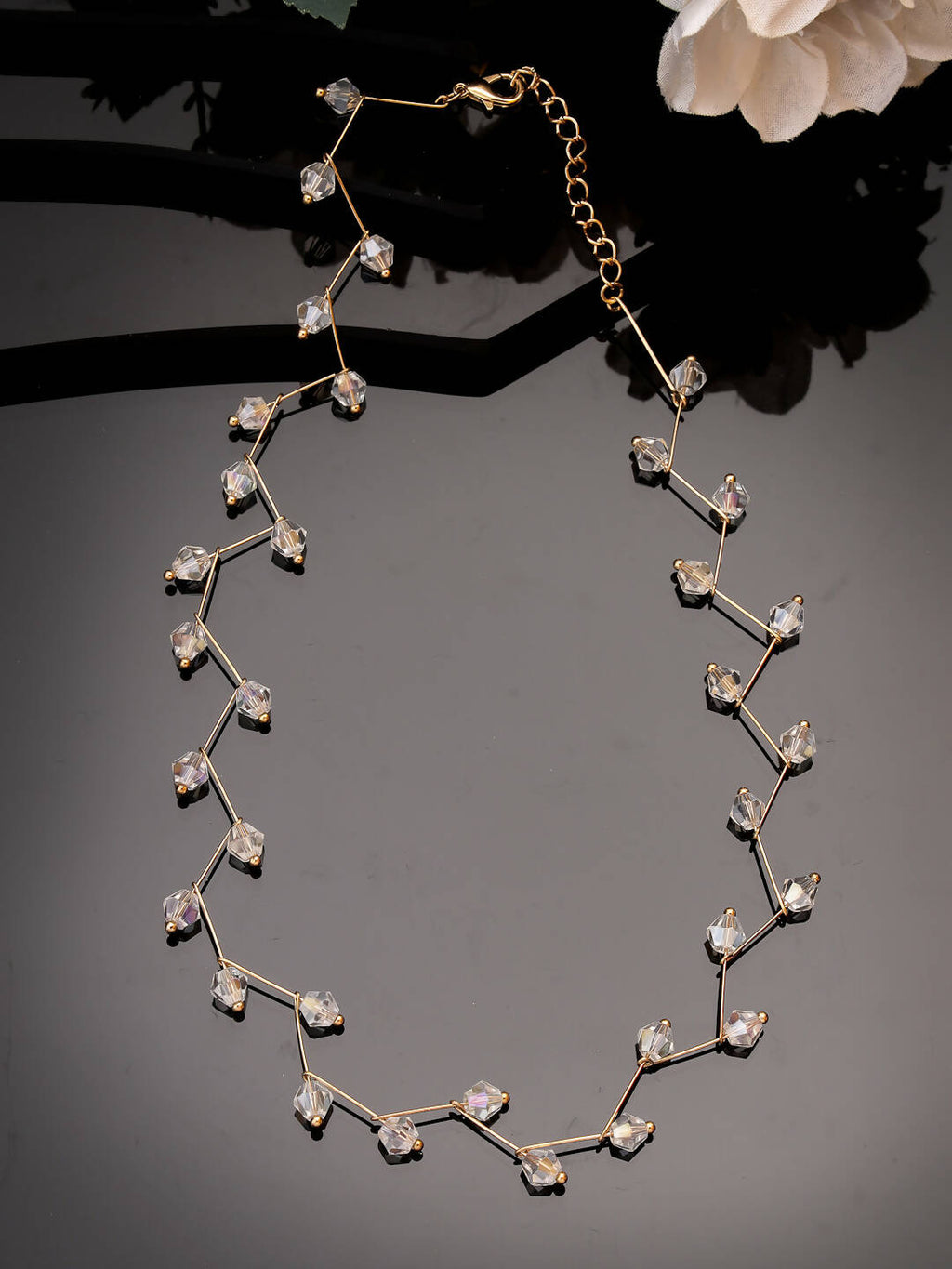 NVR Women's Gold-Polished Chain Transparent Beads Necklace