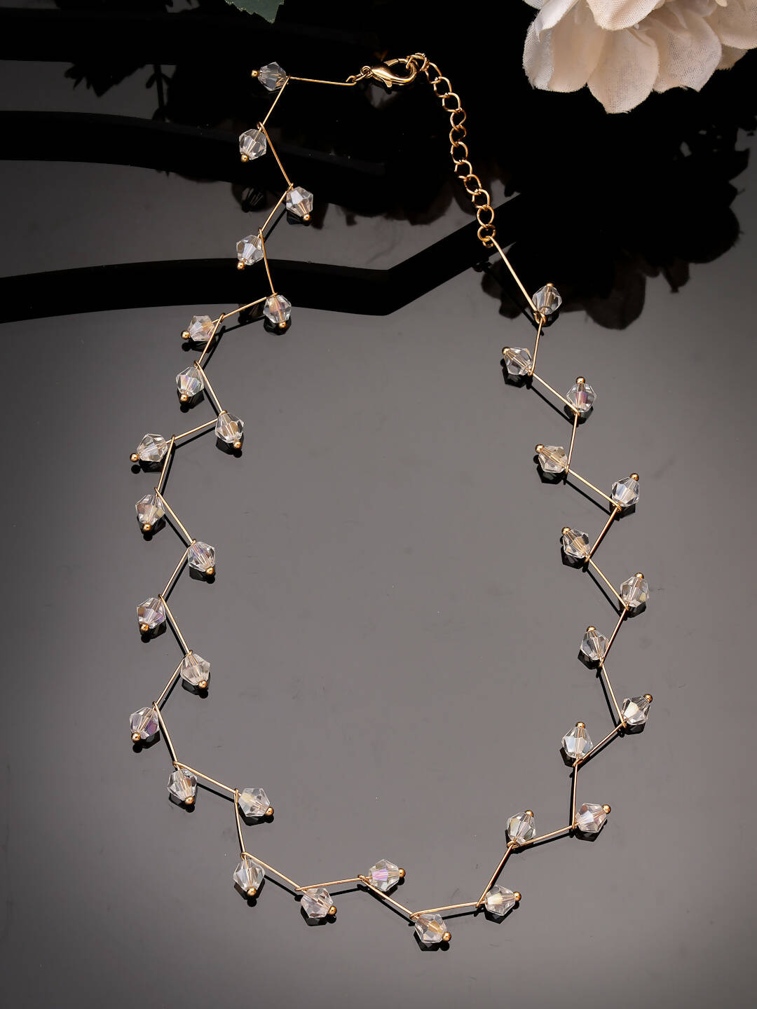 NVR Women's Gold-Polished Chain Transparent Beads Necklace