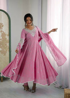Teeya Creation Baby Pink Color Faux georgette Embroidery Work Wedding Wear Gown - Distacart