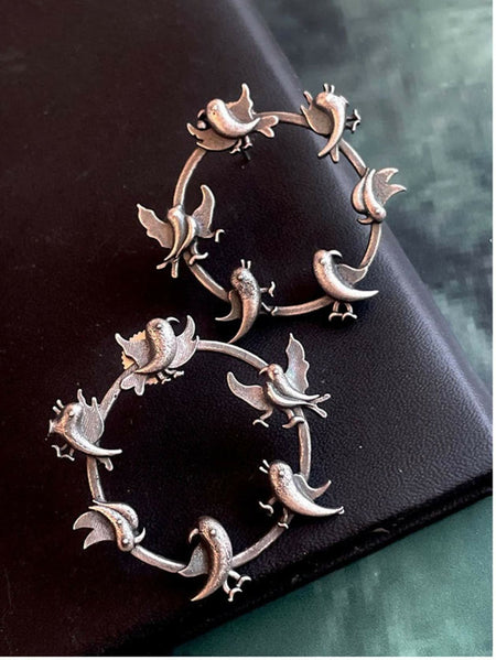 Joban Fashion Birds Black Polish Oxidized Earring