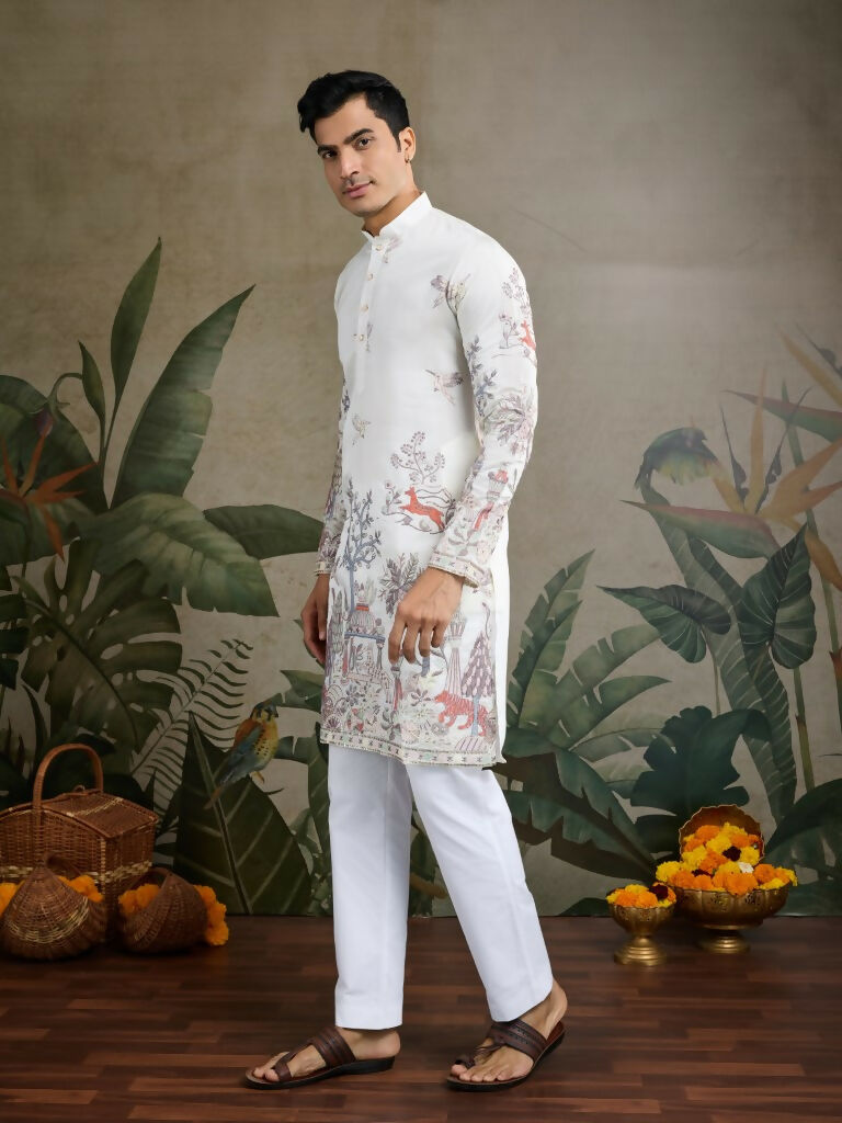 Vastranavya White Exclusive Festival Wear Viscose Silk Thread & Sequence Embroidered Work Kurta