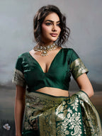 Shree Shyam Fashion Dark Green Silk Blend Saree - Distacart