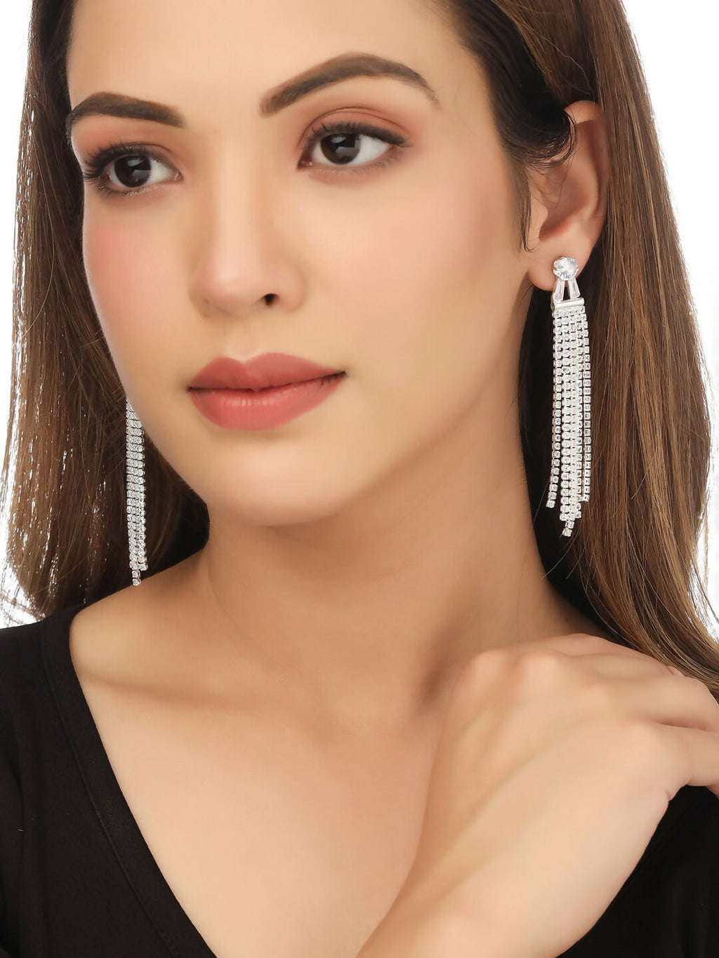 NVR Women Silver Toned Contemporary Drop Earrings - Distacart