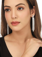 NVR Women Silver Toned Contemporary Drop Earrings - Distacart