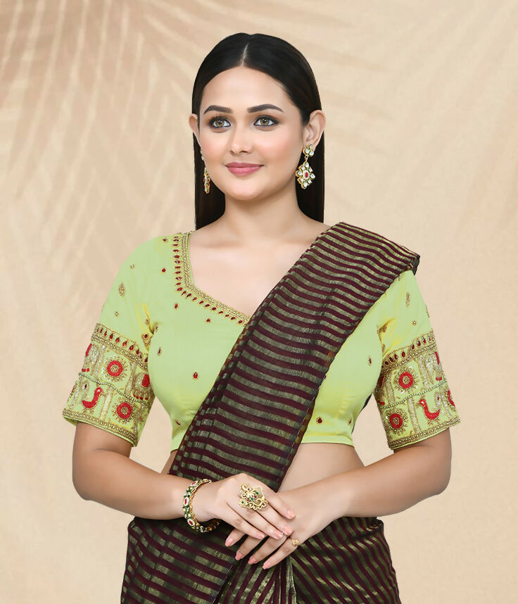 Joban Fashion Women's Light Green Embroidered Stitched Blouse - Distacart