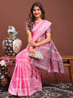 Shree Shyam Fashion Anaya Pink Linen Cotton Saree