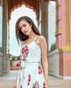Designer Partywear Printed White Pure Maslin Gown - Anbazaar - Distacart