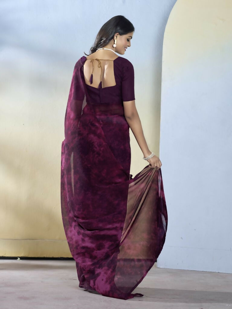 Wine Georgette Designer Printed Ready to Wear Saree - Samyana