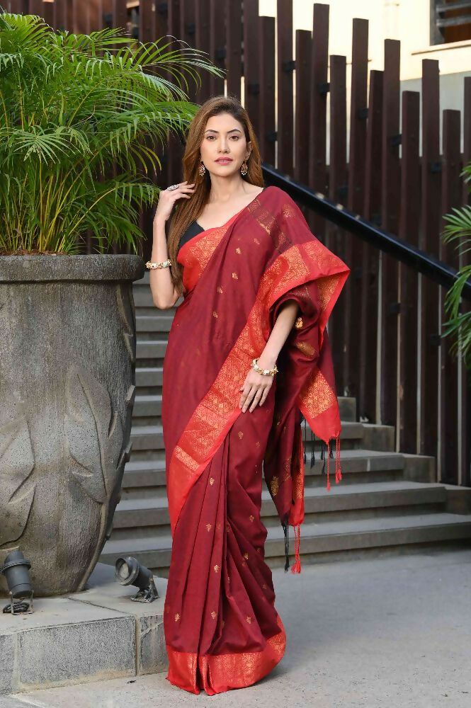 Beatitude Red Cotton Banarasi Saree