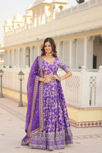 Vastranavya Designer Dyeable Pure Viscose Jacquard Fabric Lehenga Choli & Dupatta Set - Purple