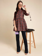 Black Poly Rayon Digital Printed A-line Top - Tarini