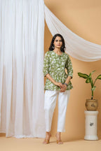 Joban Fashion Green Floral Hand Block Printed Cotton Co-Ord Set - Distacart