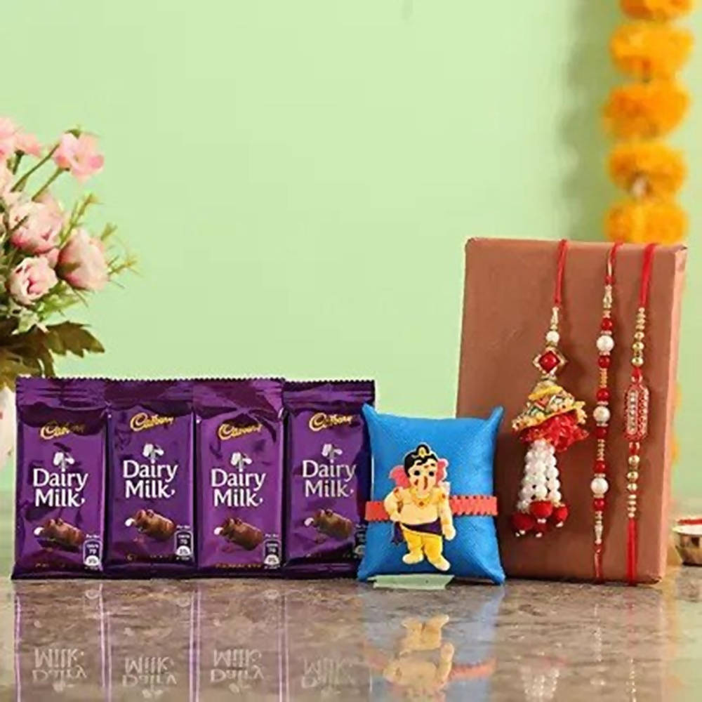 Set Of 4 Rakhis & Dairy Milk