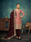 Anaita Peach Premium Embroidered with servos waki diamond Vichitra Silk Stitched Salwar Suit - Distacart