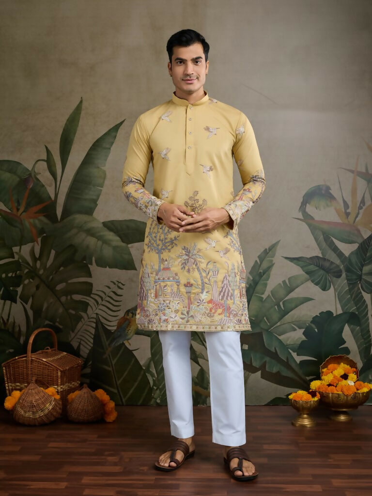 Vastranavya Yellow Exclusive Festival Wear Viscose Silk Thread & Sequence Embroidered Work Kurta