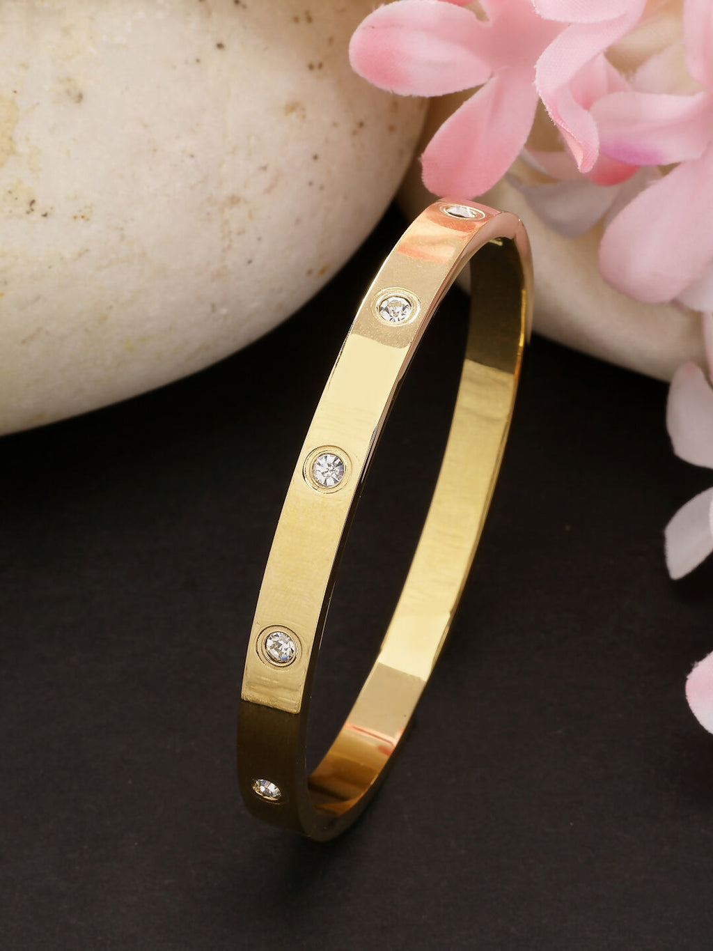 NVR Women's Gold-Polished CZ Stone-Studded Kada Bracelet - Distacart