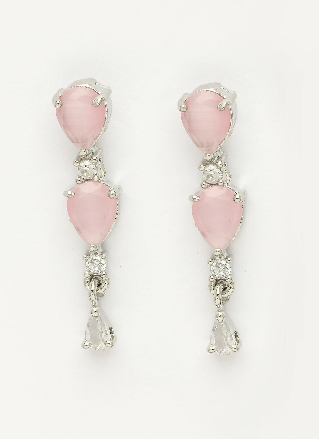 NVR Women's Silver-Plated Pink CZ-Studded Handcrafted Jewellery Set