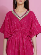 Women Republic Pink Lurex Cotton Kaftan Style Kurta With Pants - Distacart