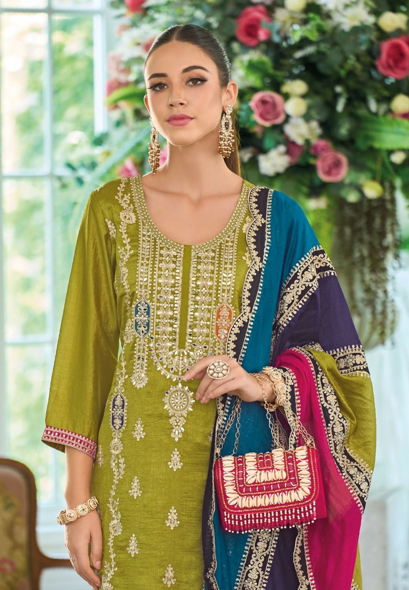 Anaita Green Premium Embroidered Chinon Stitched Salwar Suit - Distacart