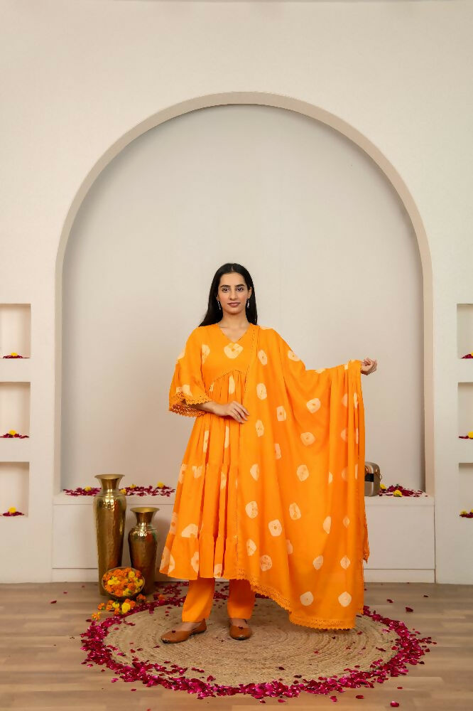 Joban Fashion Orange Tie & Dye Cotton Suit Set - Distacart