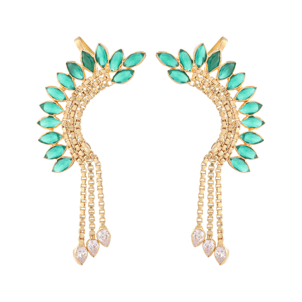 Nuyug 22K Gold Plated Faux Emerald Studded Contemporary Ear Cuff Earrings - Distacart