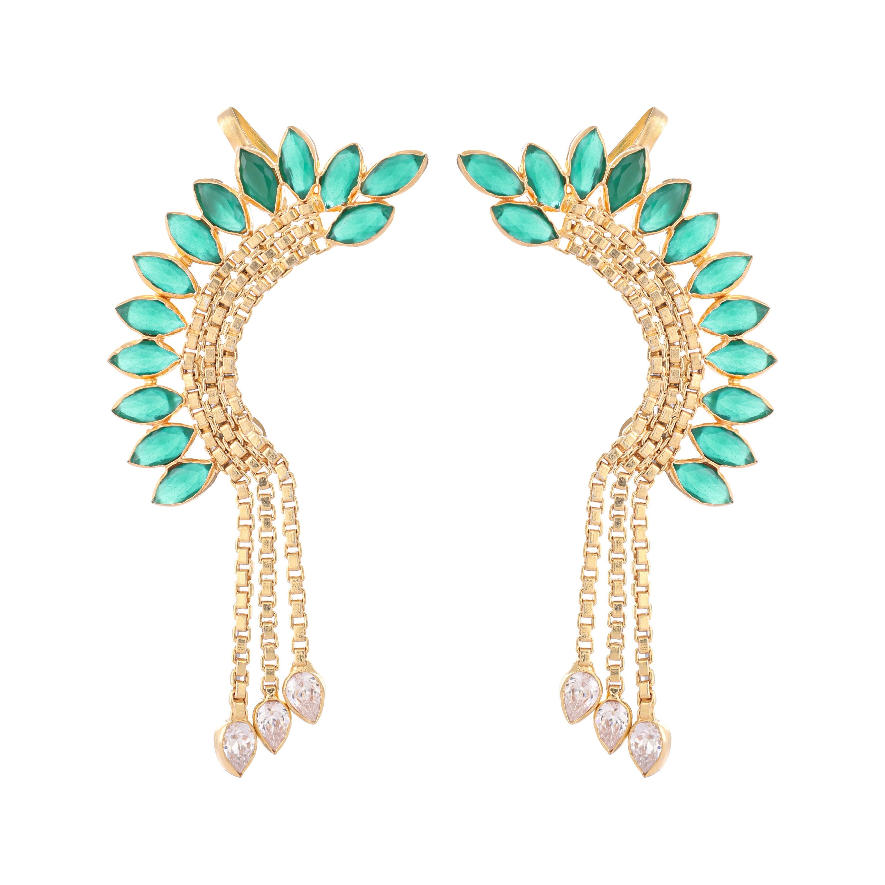 Nuyug 22K Gold Plated Faux Emerald Studded Contemporary Ear Cuff Earrings - Distacart