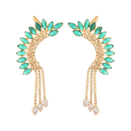 Nuyug 22K Gold Plated Faux Emerald Studded Contemporary Ear Cuff Earrings