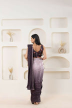 Wine Satin Pedding Designer, Printed Party Wear Ready To Wear Saree - Femina