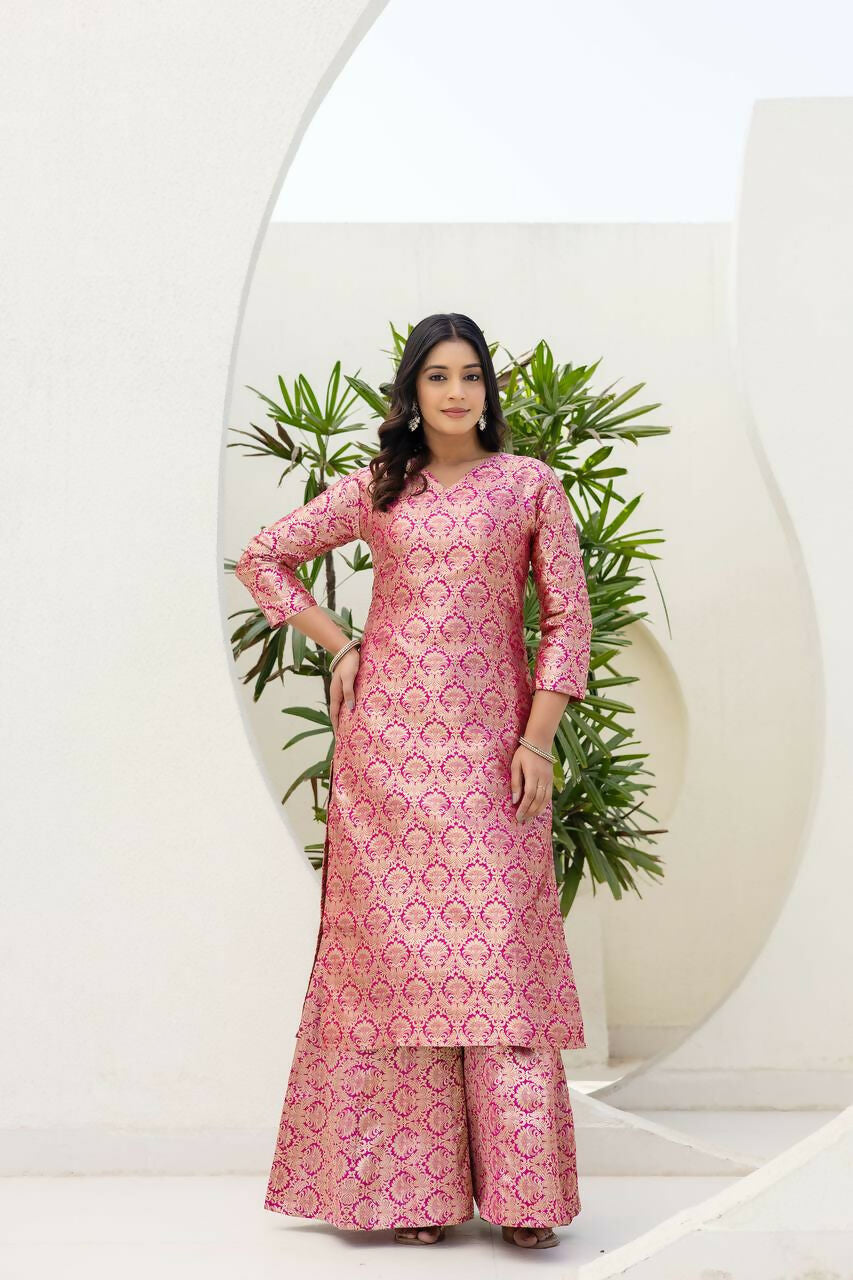 Teeya Creation Pink Viscose Jacquard Party Wear Designer Suit - Distacart