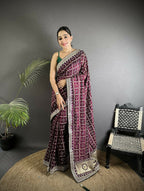 Joban Fashion Wine Bandhej Bandhani Vichitra Silk Bandhani Prints Saree - Distacart