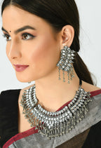 Mominos Fashion Johar Kamal Oxidised Silver-Plated Brass Finish Kundan Necklace For Women (Silver) - Distacart
