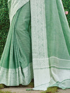 Shree Shyam Fashion Rama Green Linen Saree - Distacart