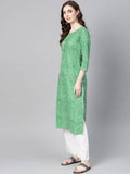 Yufta Women Green & Off-White Leheriya Dyed Straight Kurta