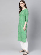 Yufta Women Green & Off-White Leheriya Dyed Straight Kurta