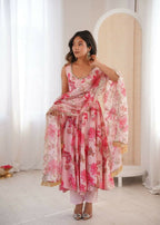 Teeya Creation Pink Pure Muslin Silk Digital Print Traditional Wear Long Gown - Distacart
