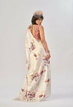 Vastranavya White Satin Silk Elegant Printed Saree with Unstitched Blouse - Distacart