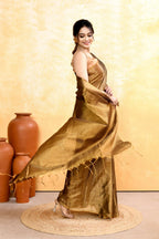 Piyari Fashion Women's Gold Dual Tone Organic Tissue Saree With Blouse Piece - Distacart