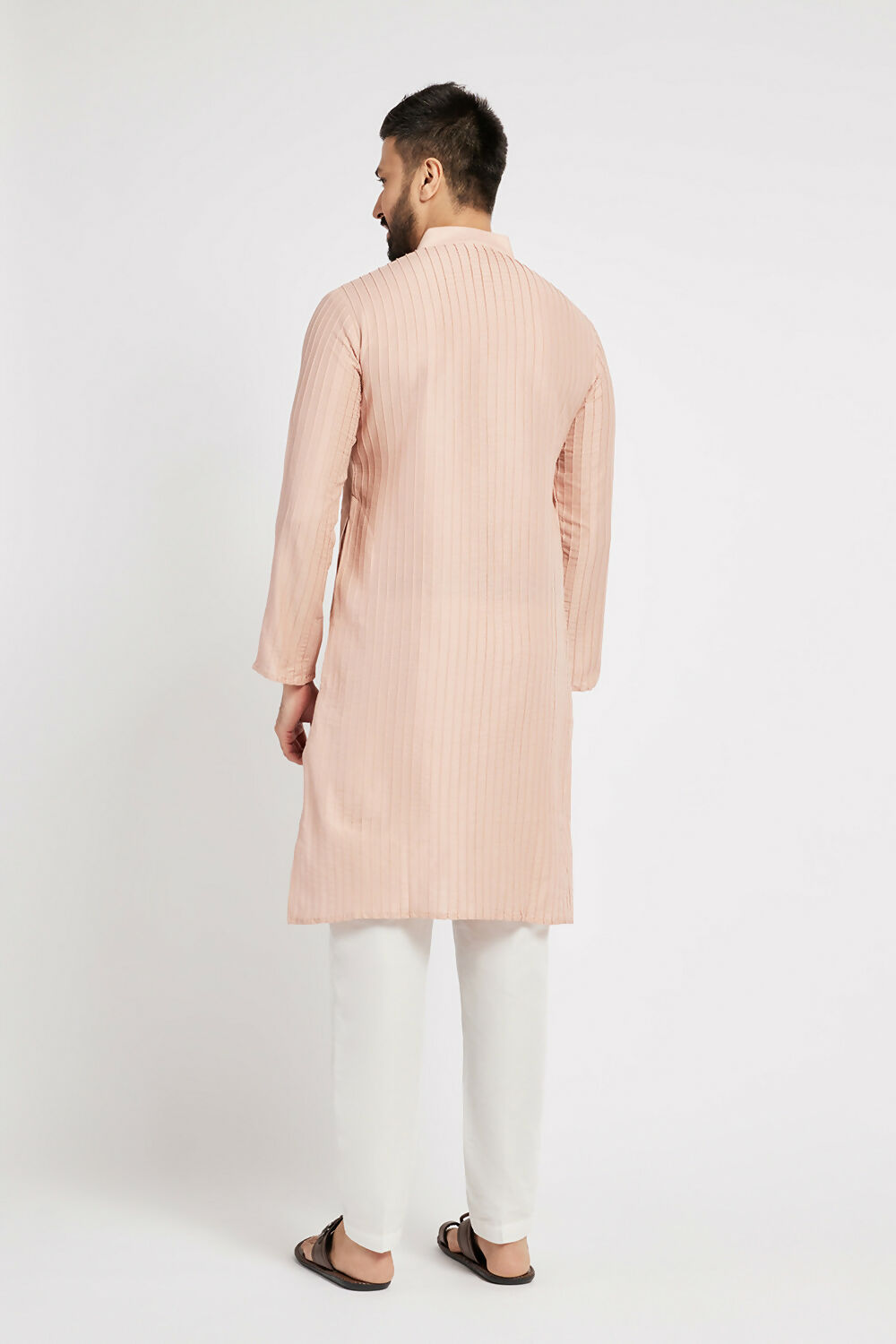 Ethnic India Pink Men's Kurta Striped Polyester