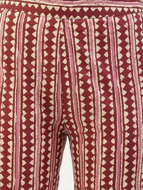 FIORRA Women's Maroon Cotton Straight Kurta Pant With Dupatta