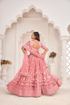 Aastha Fashion Gajari Butterfly Net White Cotton Thread Work, Zari Work And Sandwich Sequence Work Embroidery Wedding Wear Lehenga Choli