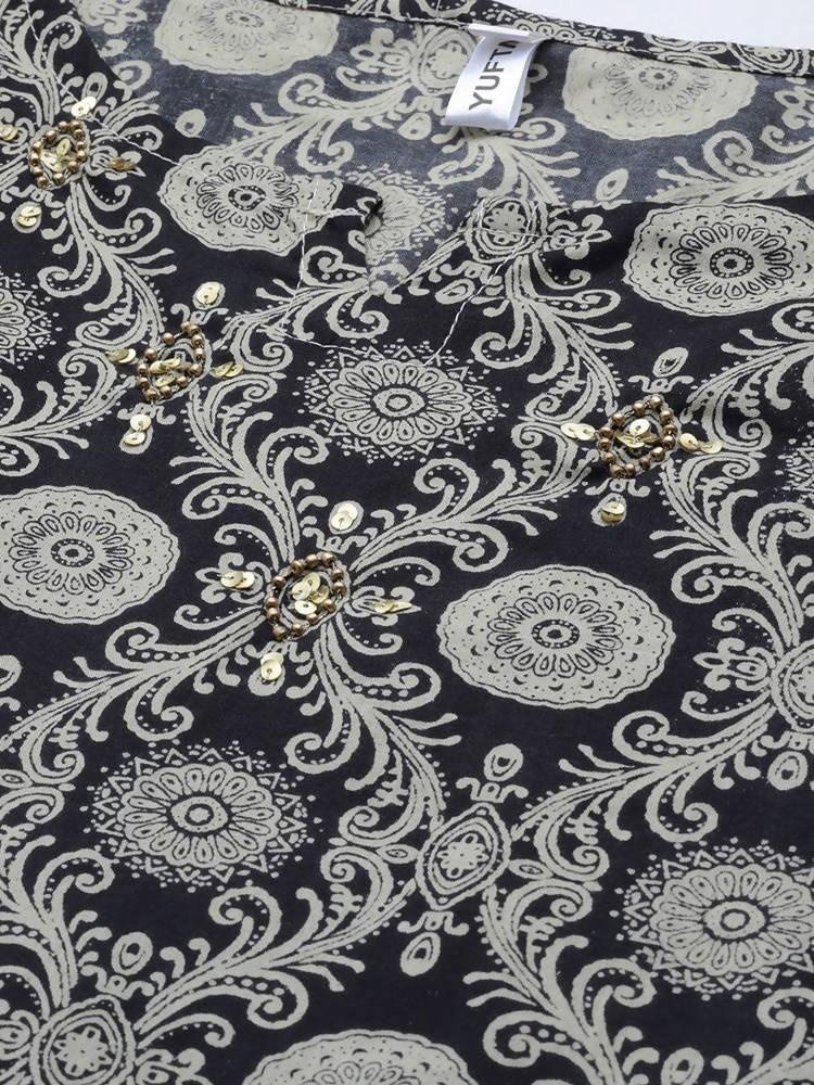 Yufta Women Black & Beige Printed Kaftan Kurta