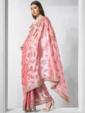 Coral Burburry silk Designer Embroidery Work Saree - Shezlin