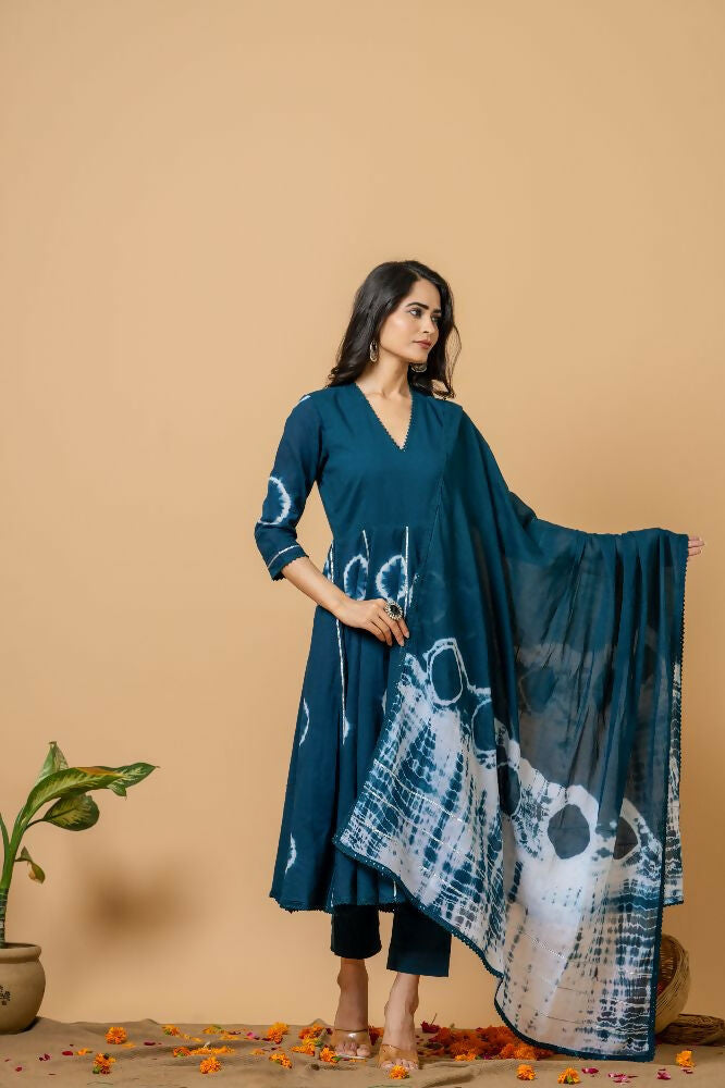Joban Fashion Navy Blue Tie & Dye Cotton Suit Set - Distacart