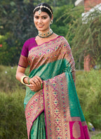 Shree Shyam Fashion Rama Green Banarasi Silk Saree - Distacart