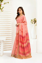 Joban Fashion Peach Ikkat Linen Ready To Wear Saree With Unstitched Blouse - Distacart