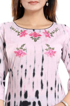 Snehal Creations Pinky Cotton Shibori Tunic With Embroidery - Distacart