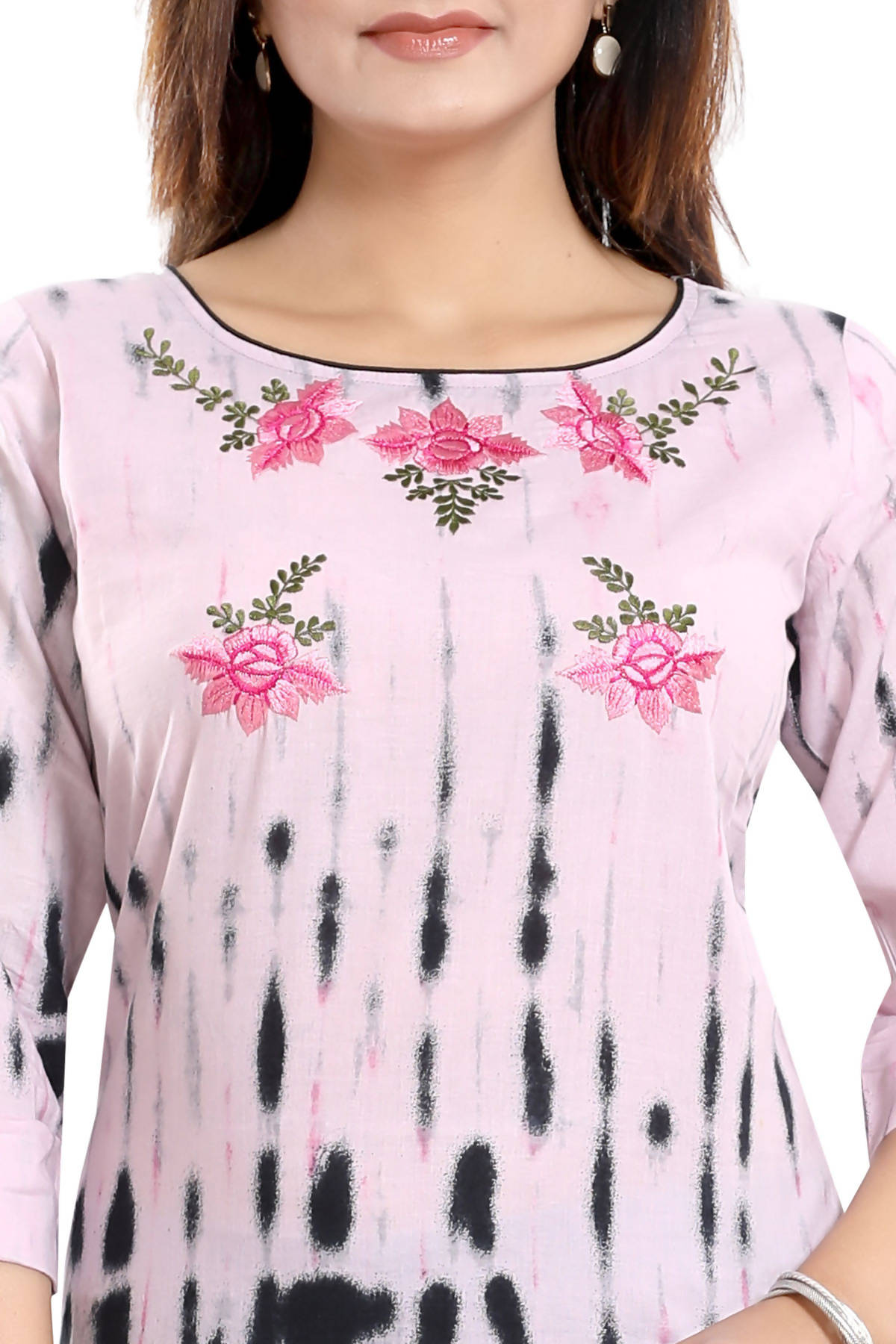 Snehal Creations Pinky Cotton Shibori Tunic With Embroidery - Distacart